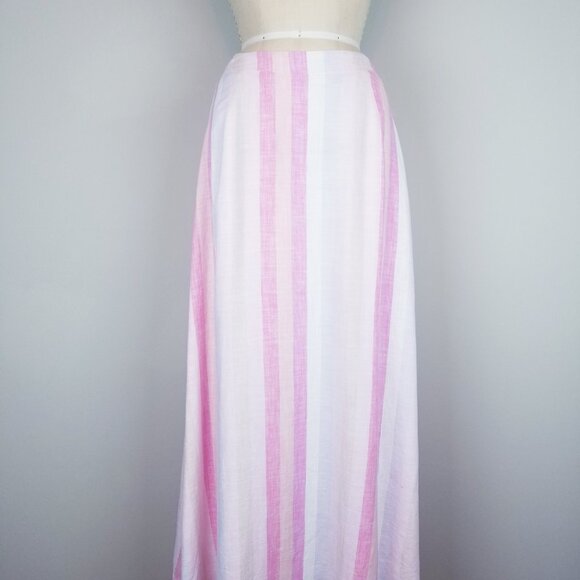 Splendid Pink Sunset Striped Linen A Line Maxi Skirt Ladies Size Medium - Picture 2 of 9